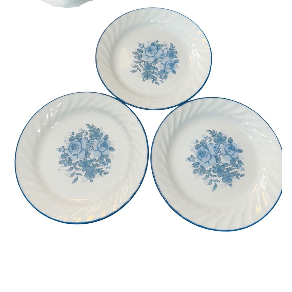 Corelle Corning Morning Blue Salad Plates Set of 3 Blue Floral Swirl Rim 7.25"